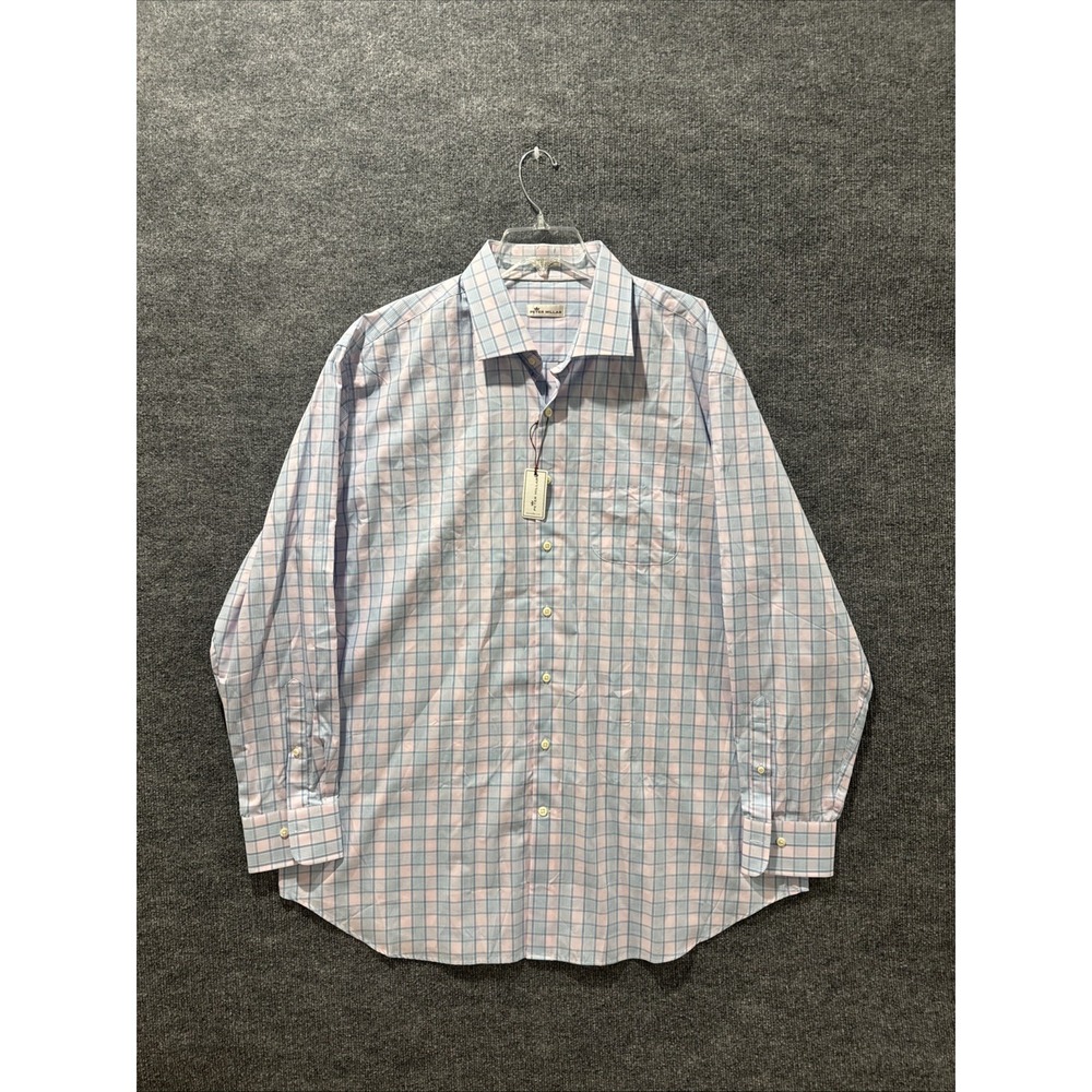 BNWT Peter Millar Men's Button Up Casual Blue & Pink Shirt Men's Size 2XL Rare